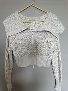 Aéri by Aéropostale Cropped Chunky Knit Zip Front Sweater S/P Ivory